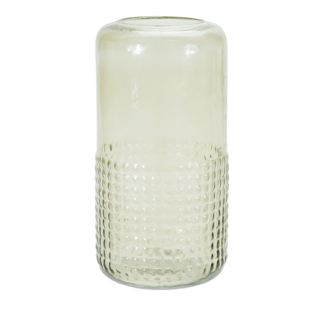 Green Textured Glass Candle Holder Vase 9.5"H. Picture 1