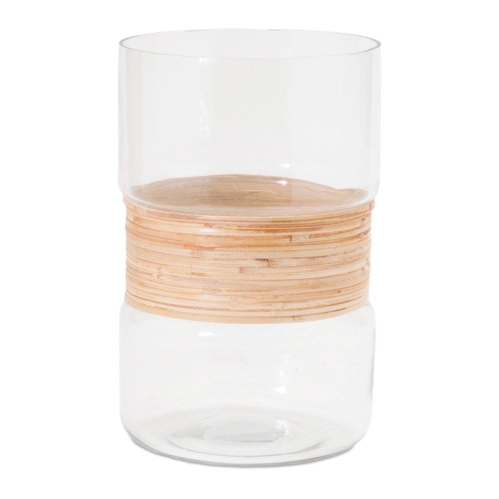 Glass Candle Holder with Bamboo Accent (Set of 2). Picture 1