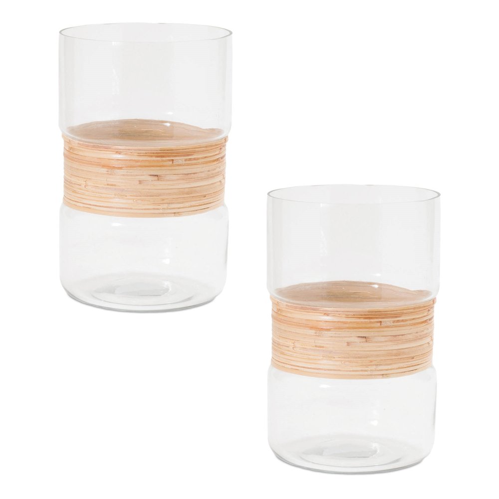 Glass Candle Holder with Bamboo Accent (Set of 2). Picture 2