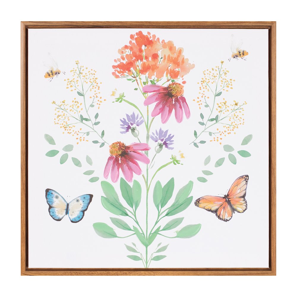 Framed Floral and Butterfly Wall Art 15.5"SQ. Picture 1