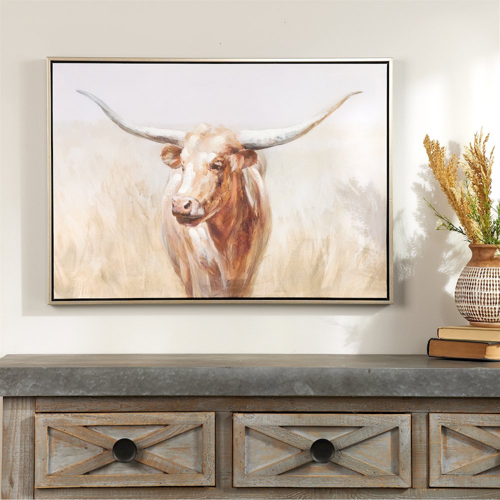 Framed Long Horn Cattle Wall Art 28"L. Picture 2