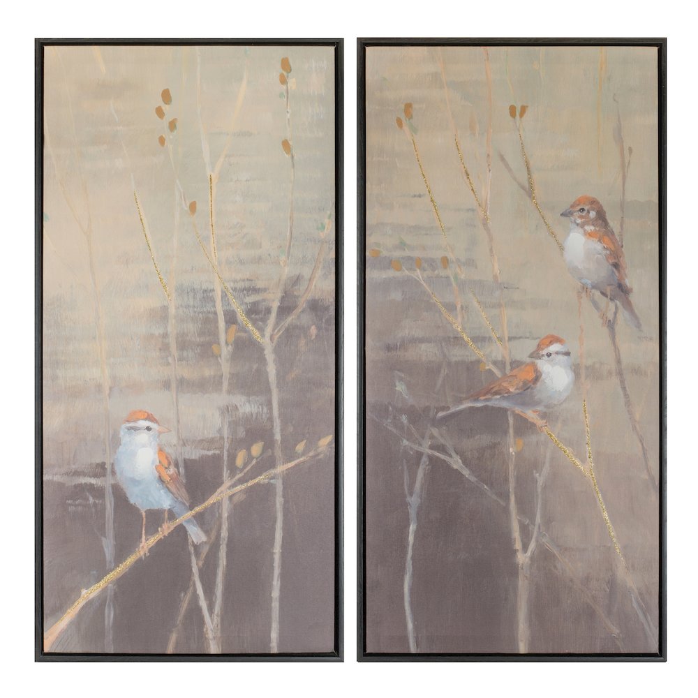 Framed Bird and Pussywillow Wall Print (Set of 2). Picture 1