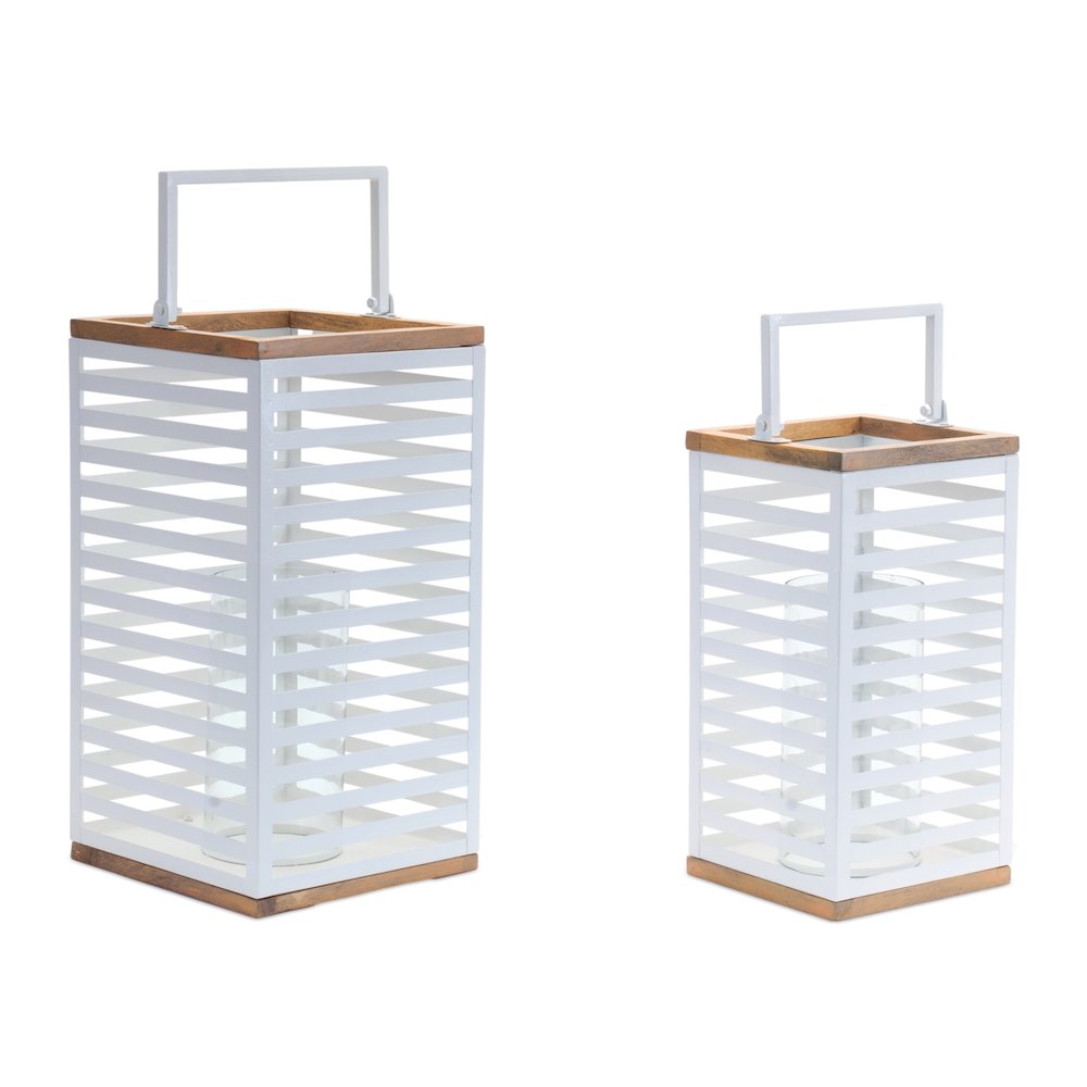 Metal Box Lantern with Natural Wood Accents (Set of 2). Picture 1