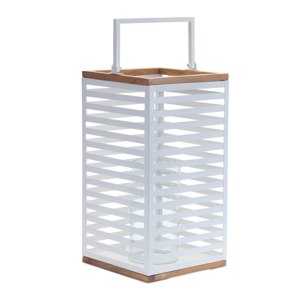 Metal Box Lantern with Natural Wood Accents (Set of 2). Picture 2