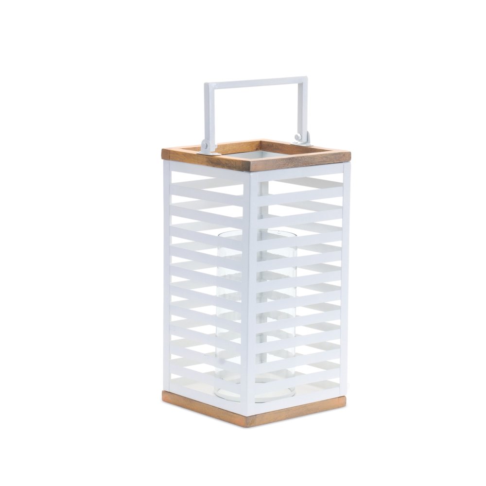 Metal Box Lantern with Natural Wood Accents (Set of 2). Picture 3
