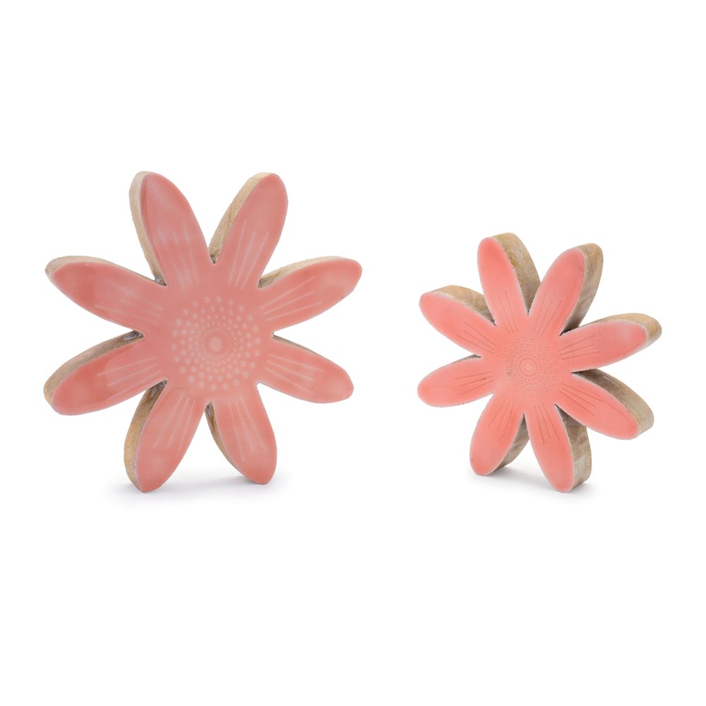 Mango Wood Flower Decor (Set of 2). Picture 1