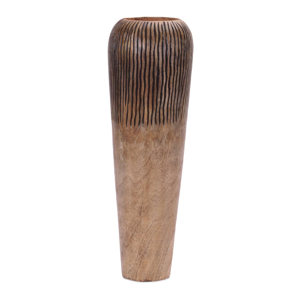 Carved Mango Wood Vase 18"H. Picture 1