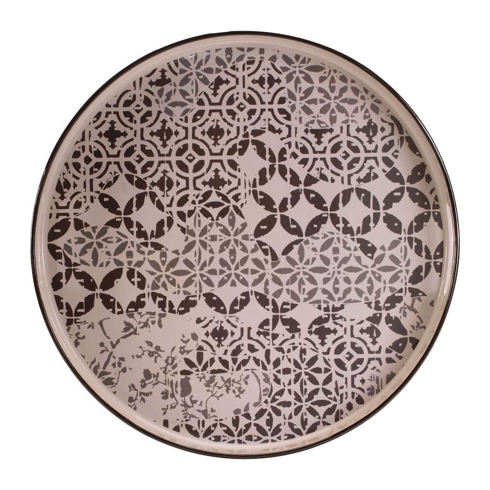 Round Ornate Geometric Print Tray 17.5"D. Picture 2