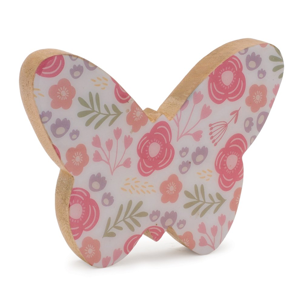 Wood Floral Patterned Butterfly Decor (Set of 2). Picture 3