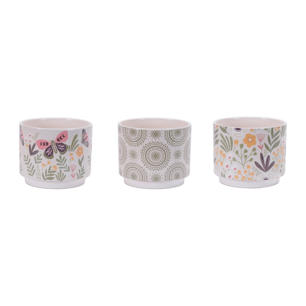 Stone Floral Patterned Planter (Set of 3). Picture 1