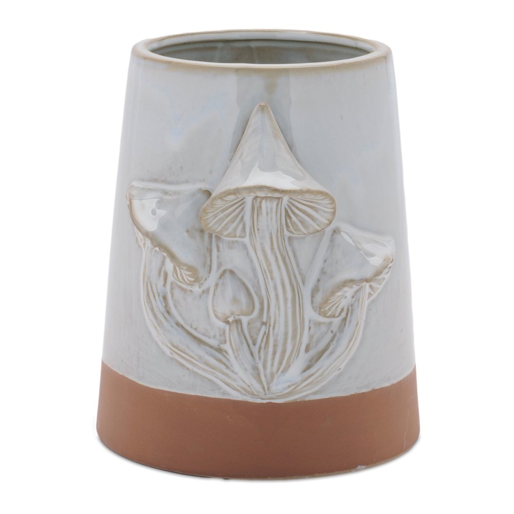 Tapered Porecelain Planter with Mushrooms (Set of 2). Picture 1