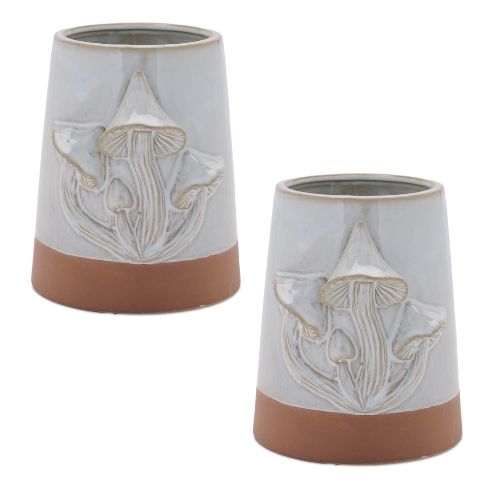 Tapered Porecelain Planter with Mushrooms (Set of 2). Picture 4