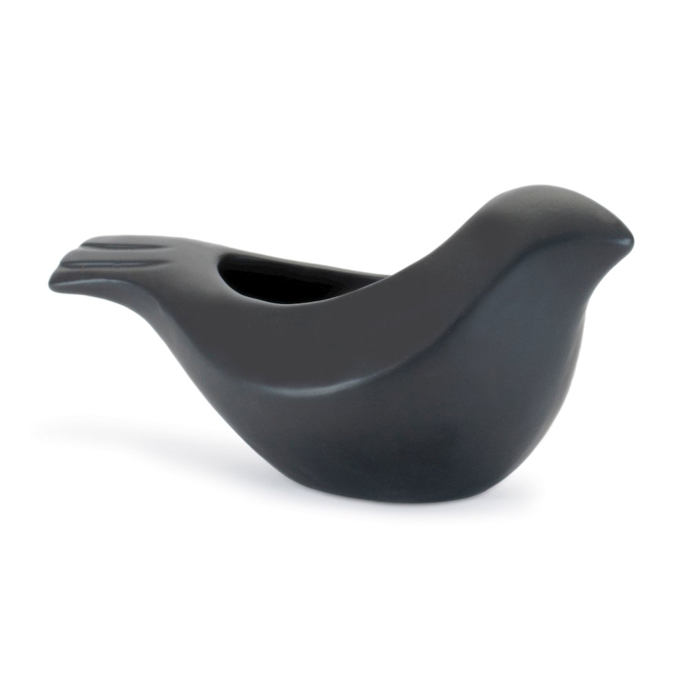 Set of 2 Black Ceramic Bird Containers. Picture 1