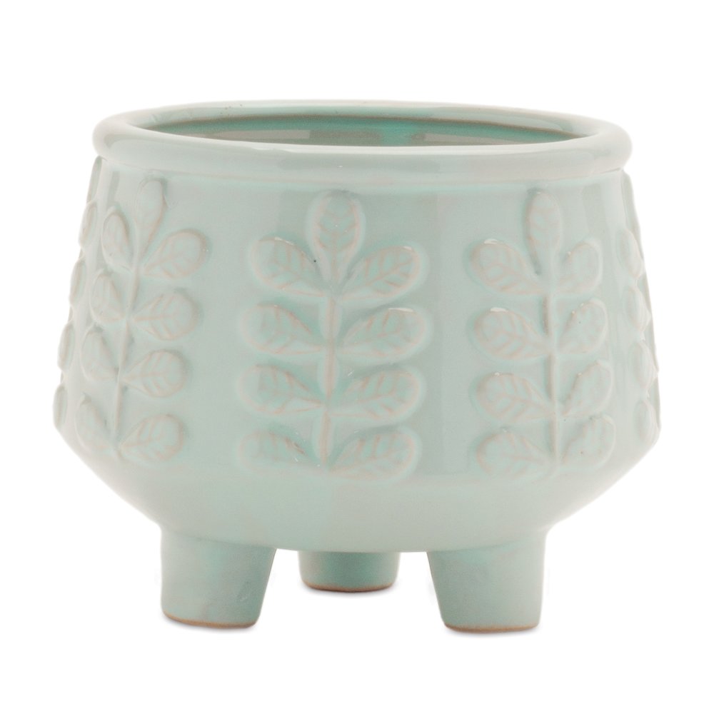 Footed Ceramic Leaf Pattern Planter (Set of 4). Picture 1