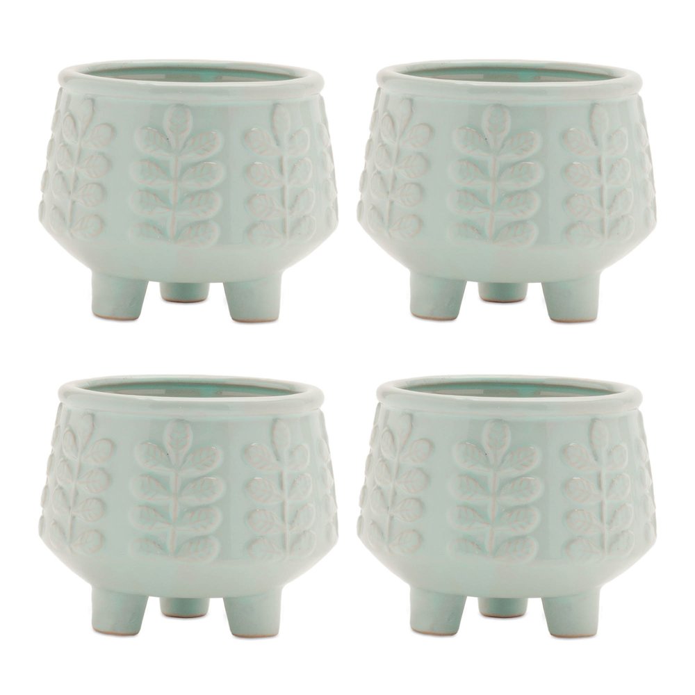 Footed Ceramic Leaf Pattern Planter (Set of 4). Picture 2