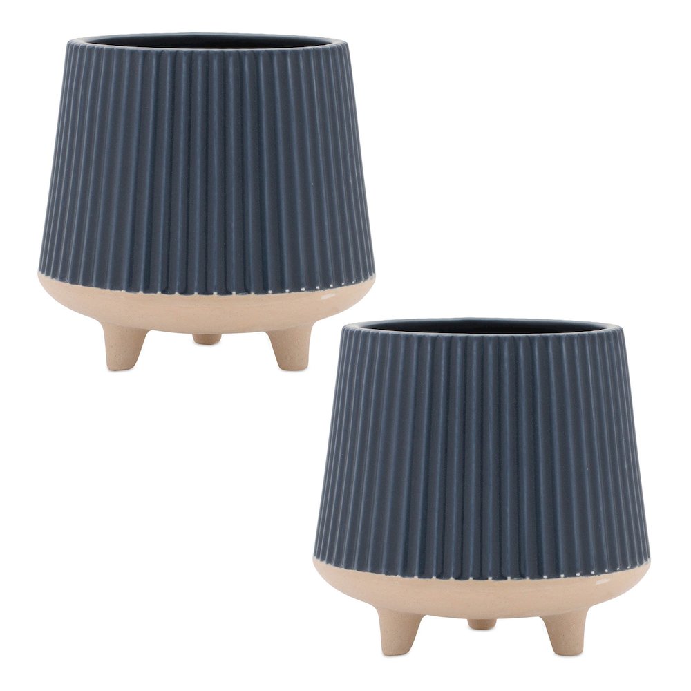 Ceramic Ribbed Footed Planter (Set of 2). Picture 2