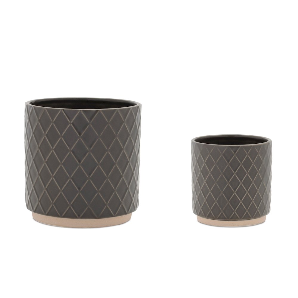 Ceramic Diamond Pattern Planter (Set of 2). Picture 1