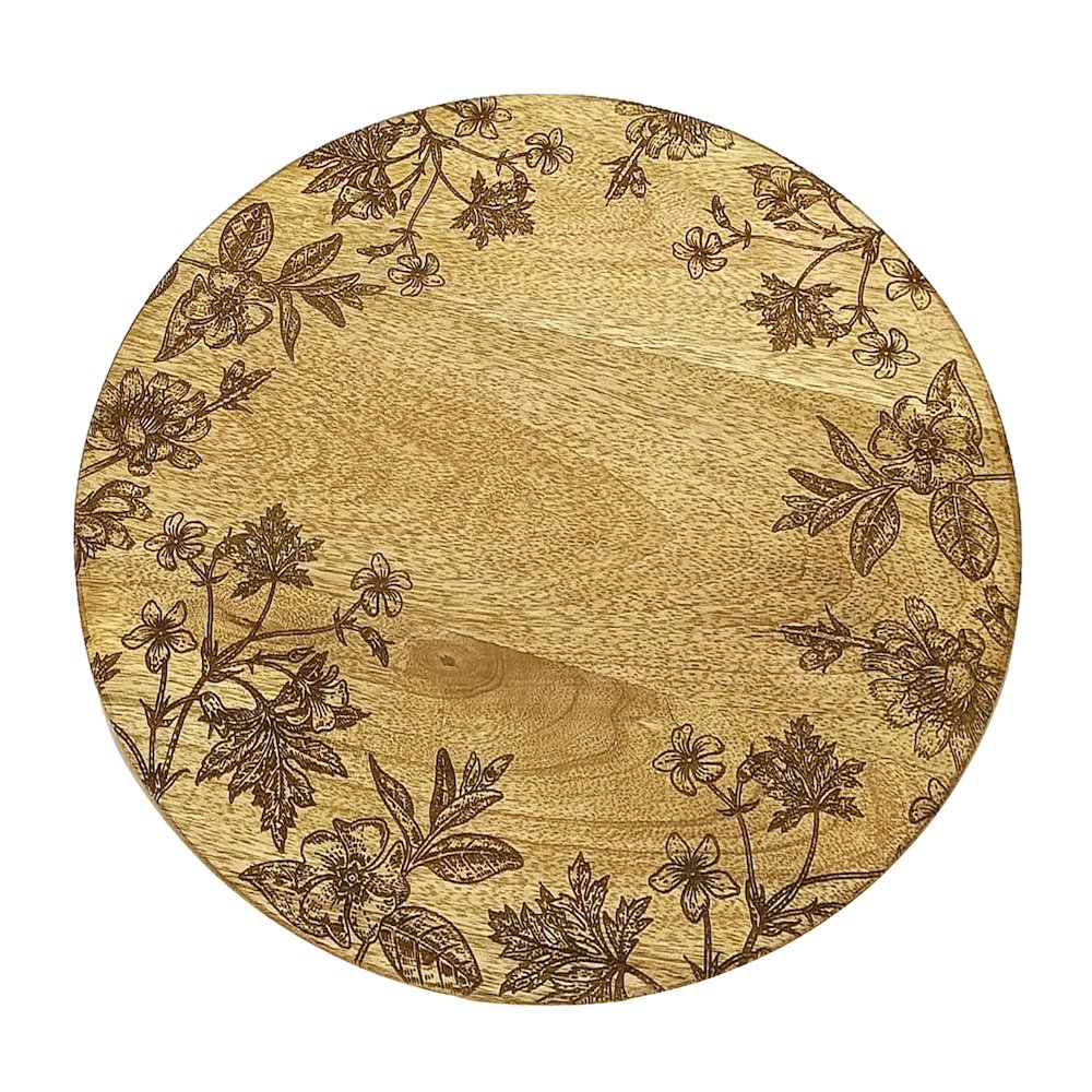 Floral Etched Mango Wood Tray. Picture 2