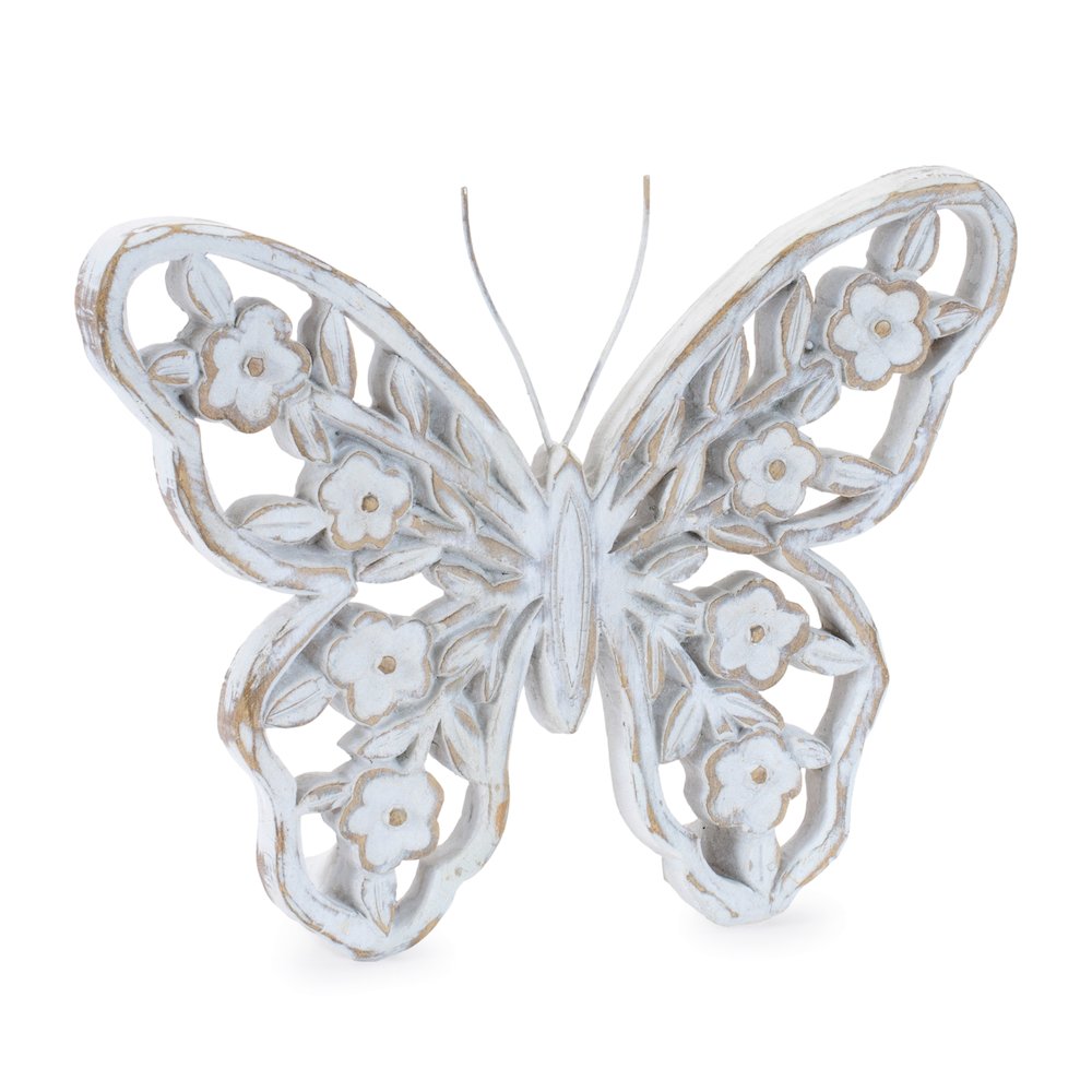 White Washed Floral Butterfly Decor (Set of 2). Picture 3