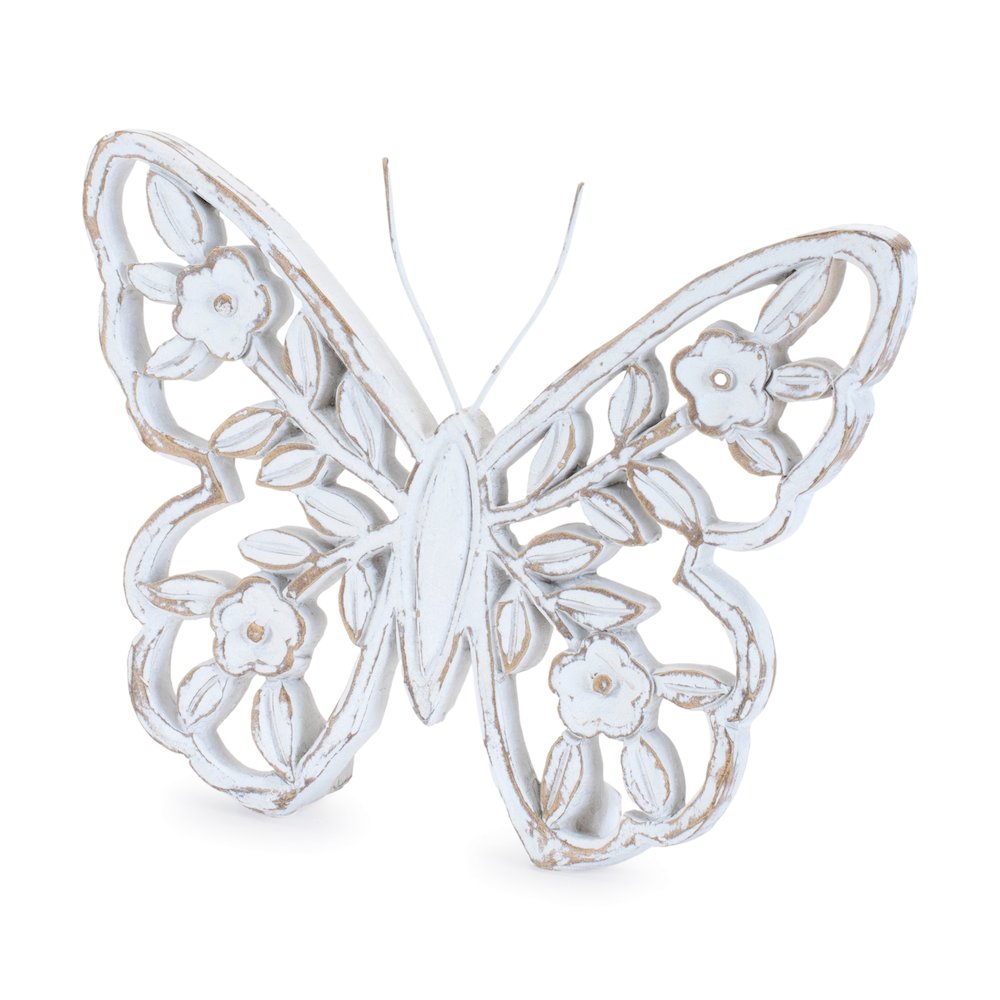 White Washed Floral Butterfly Decor (Set of 2). Picture 4