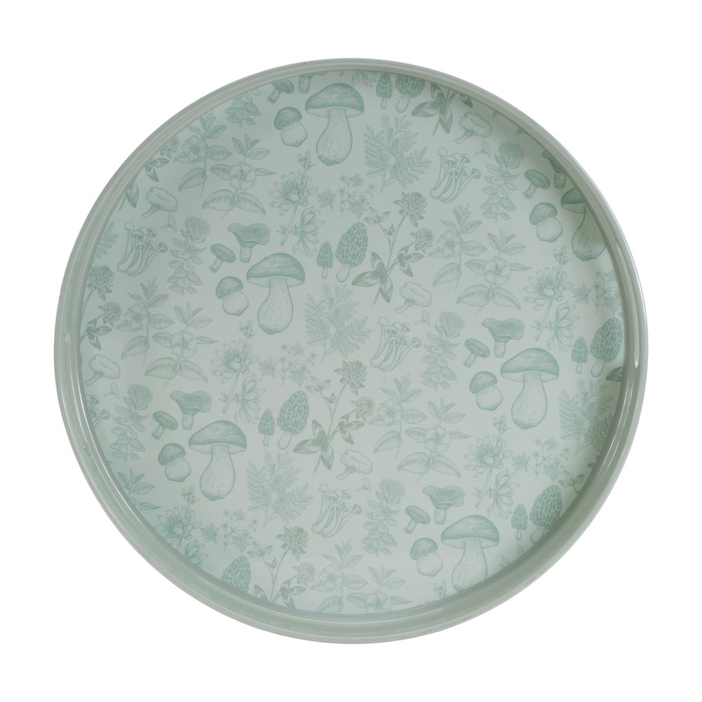 Round Mushroom and Floral Print Tray 13.5"D. Picture 2