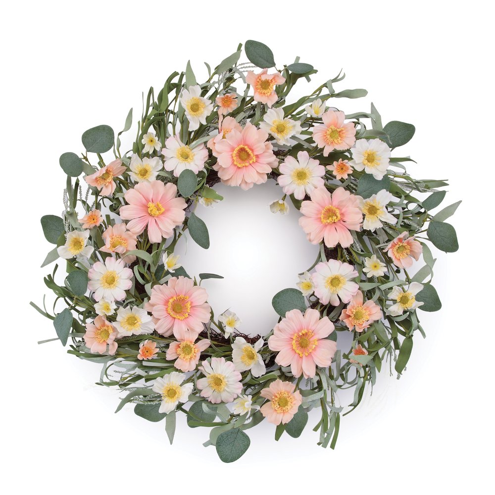 Mixed Daisy Floral Wreath 22"D. Picture 1