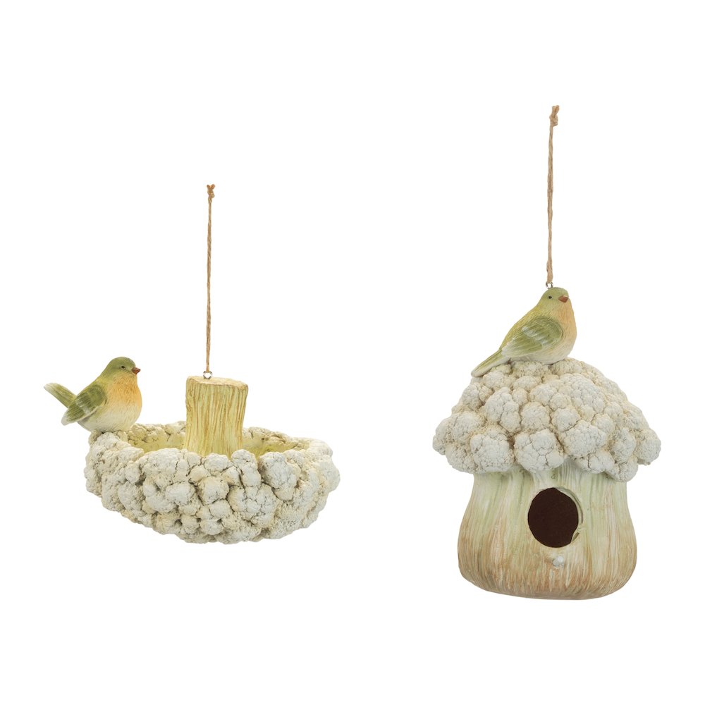 Cauliflower Birdhouse and Hanging Birdbath (Set of 2). Picture 1