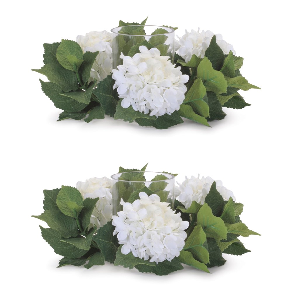 Hydrangea Candle Ring with Glass Hurricane (Set of 2). Picture 2