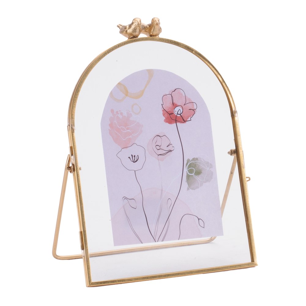 Copper Framed Floral Artwork with Bird Accent 8"H. Picture 1
