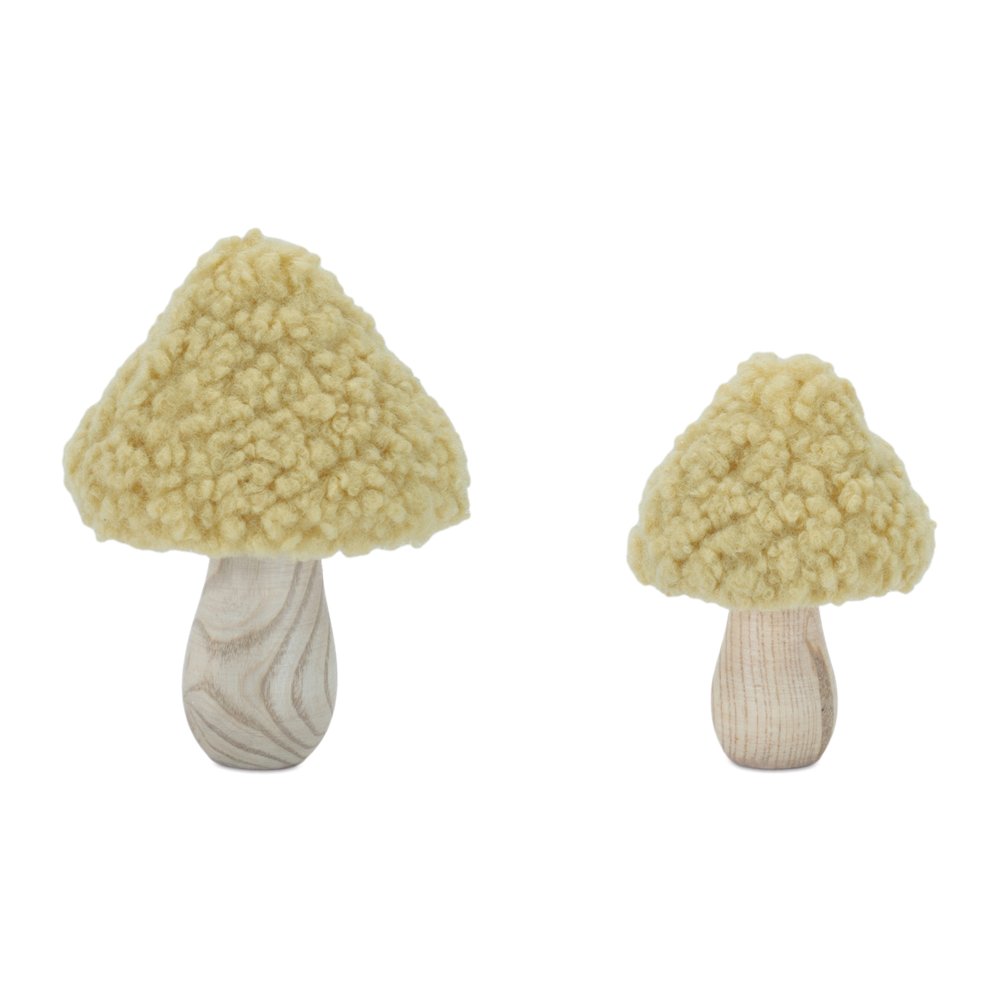Set of 2 Wood & Fabric Mushroom Figurines. Picture 1