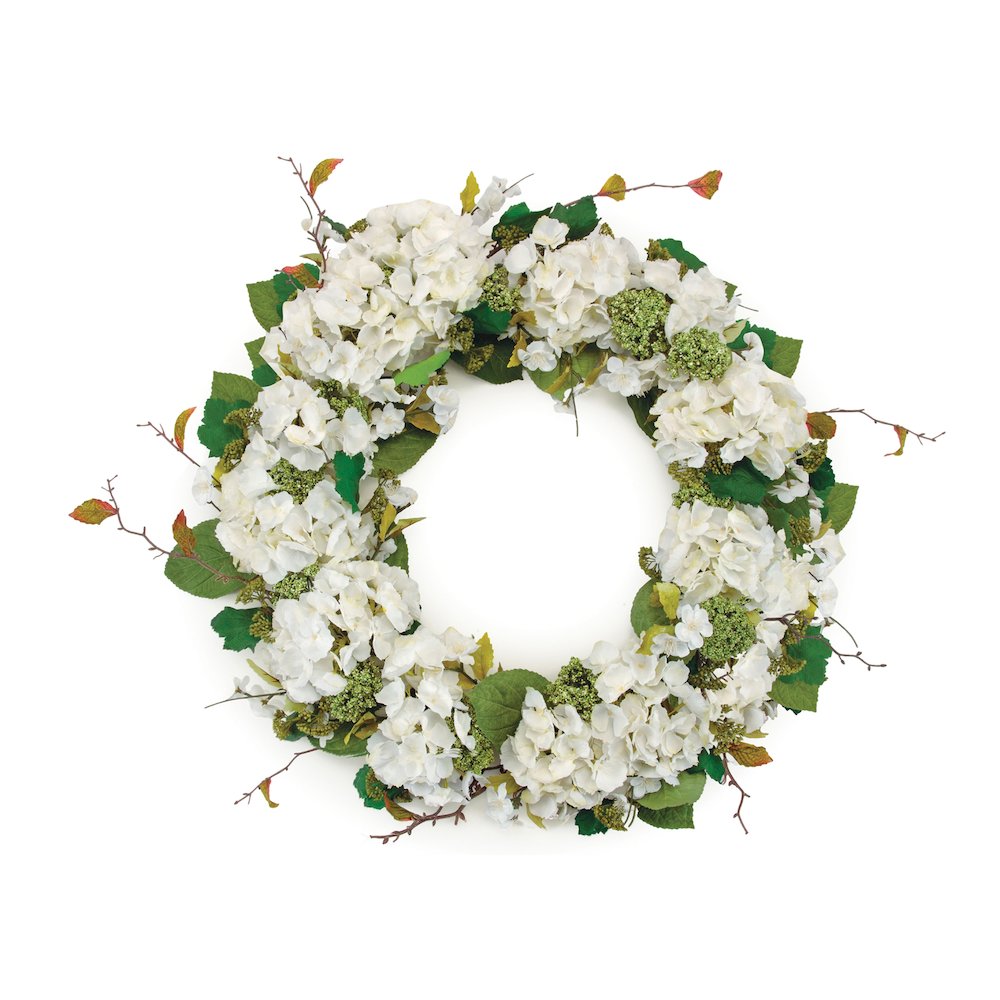 Hydrangea and Seedum Floral Wreath 32"D. Picture 1
