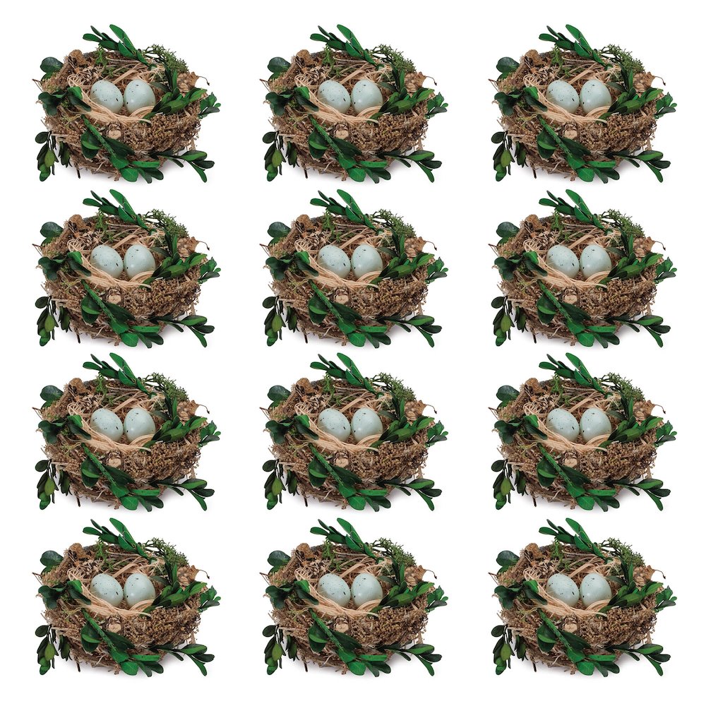 Twig Bird Nest with Eggs and Boxwood Foliage (Set of 12). Picture 2