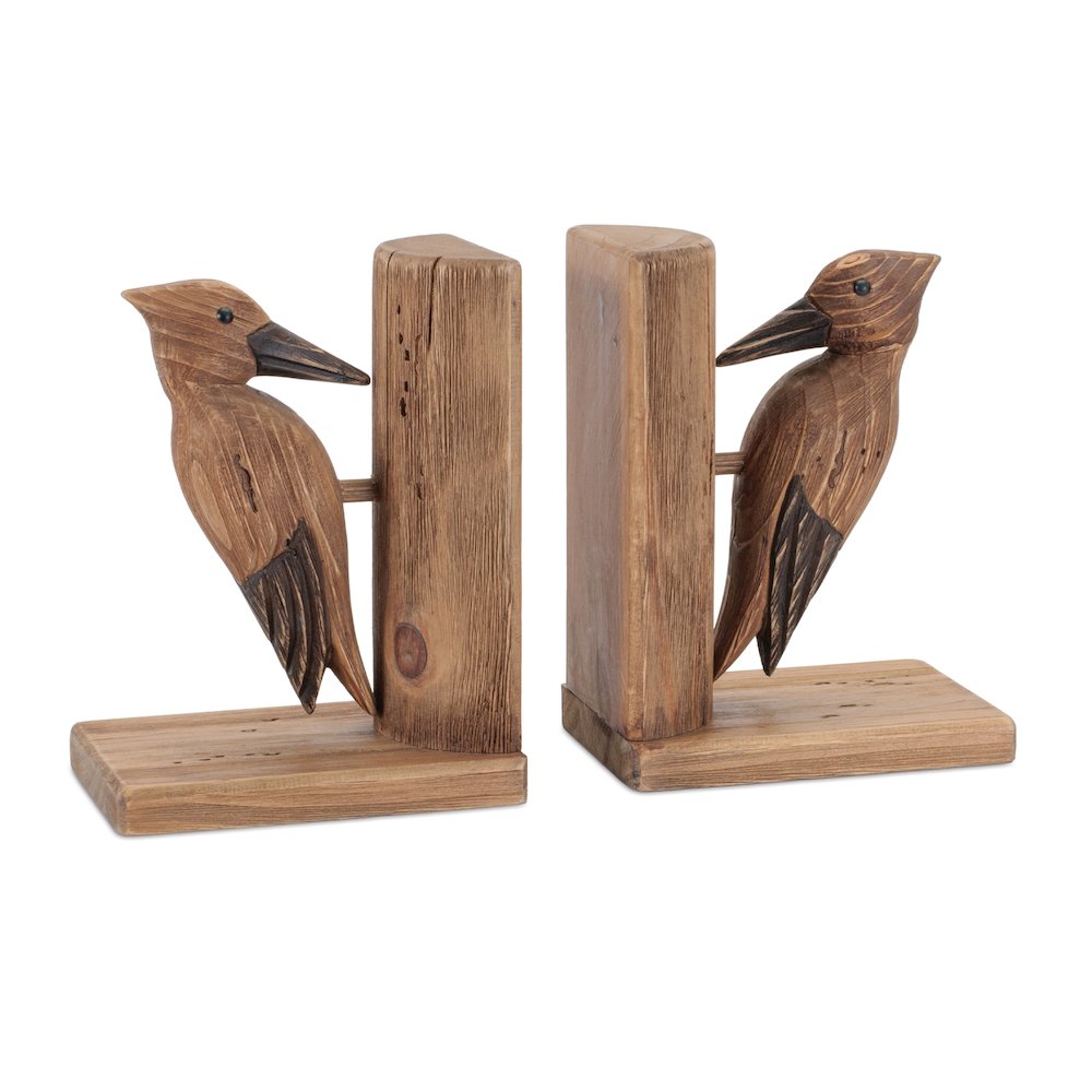 Pine Wood Woodpecker Bird Bookend (Set of 2). Picture 1