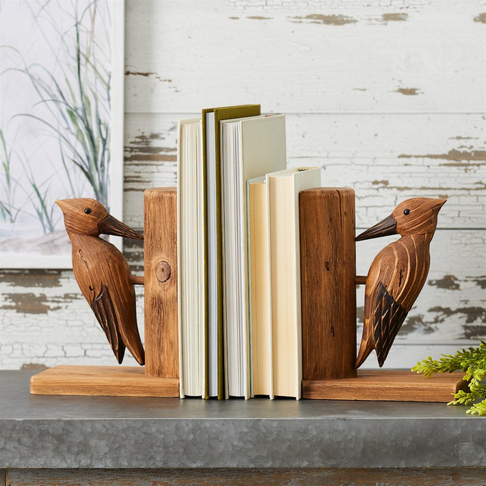Pine Wood Woodpecker Bird Bookend (Set of 2). Picture 2