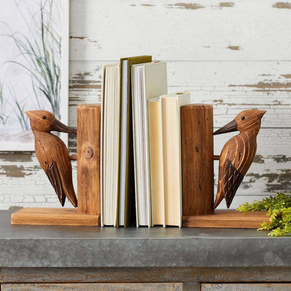 Pine Wood Woodpecker Bird Bookend (Set of 2). Picture 5