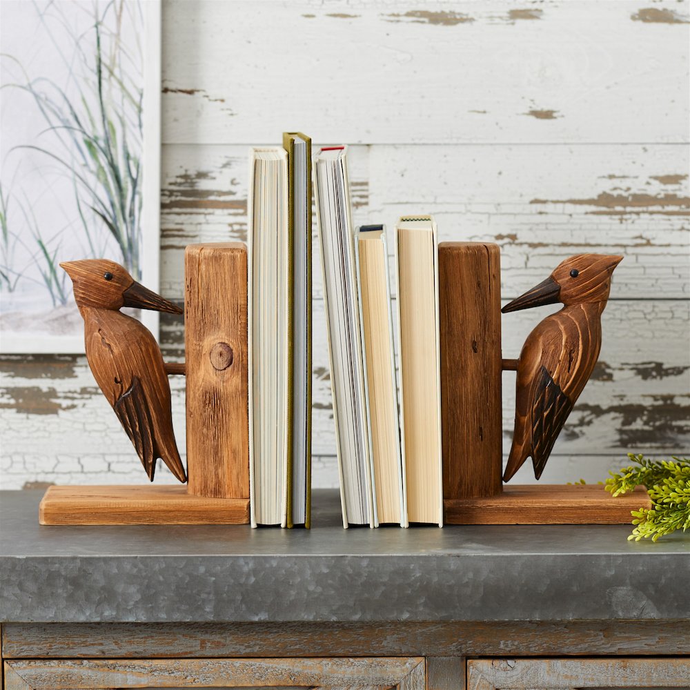 Pine Wood Woodpecker Bird Bookend (Set of 2). Picture 6