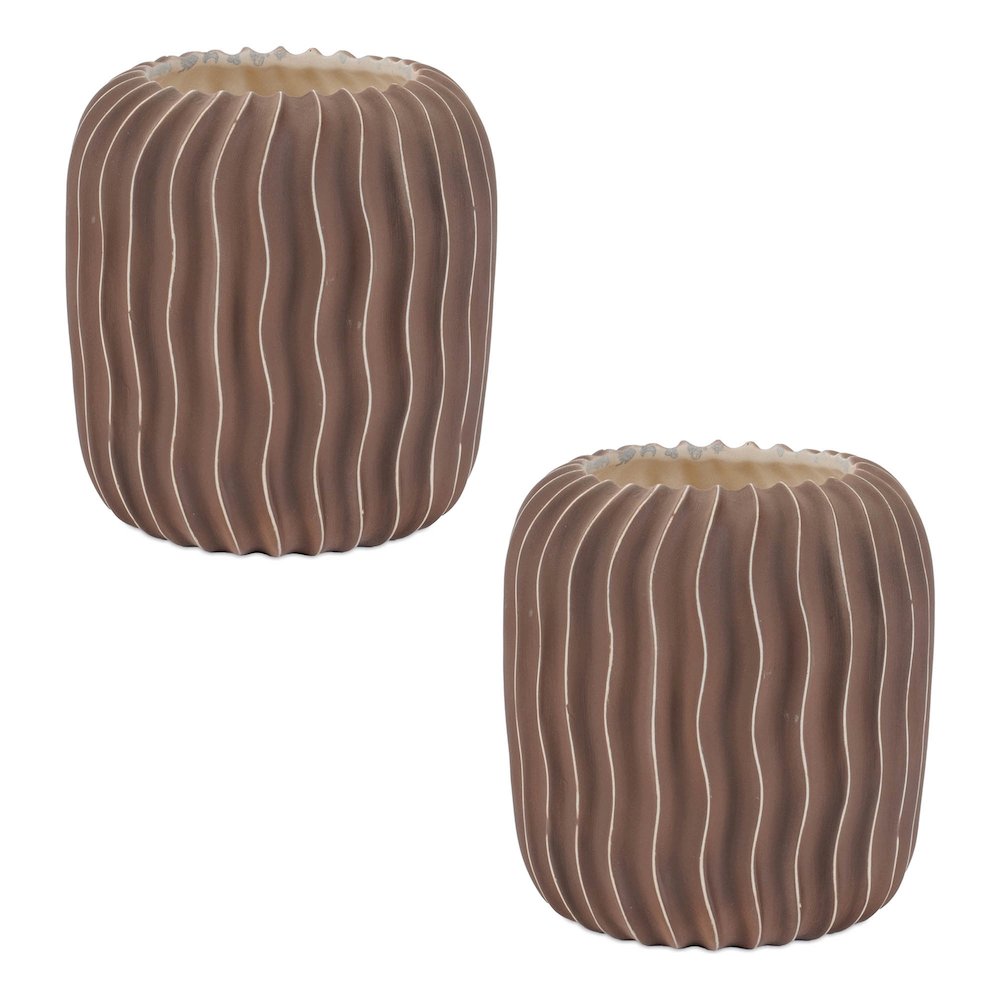 Wavy Ribbed Ceramic Vase (Set of 2). Picture 2