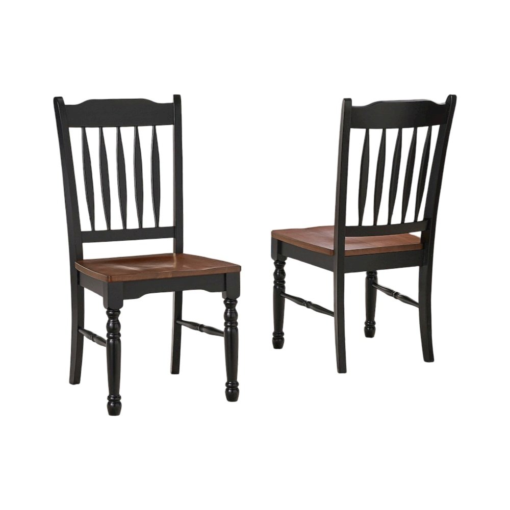 Solid Rubberwood Dining Chairs with Black Slatback Finish, Set of 2. Picture 1