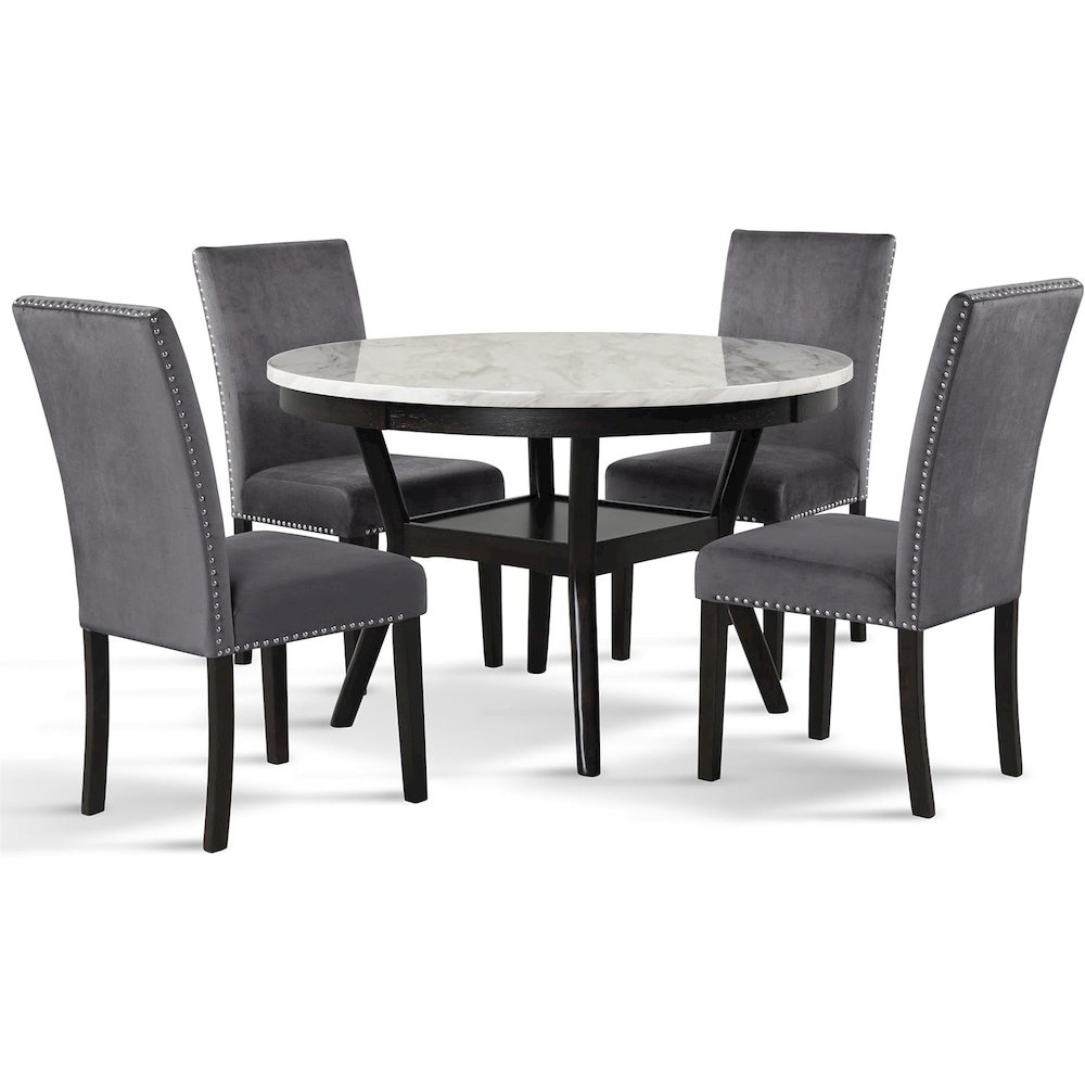 Celeste 5-Pc Faux Marble Round Dining Set  4 Chair-Gray. Picture 1