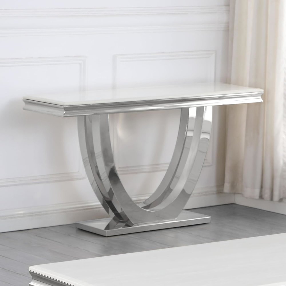 Danis Stone Marble Laminate Silver Sofa Table. Picture 3