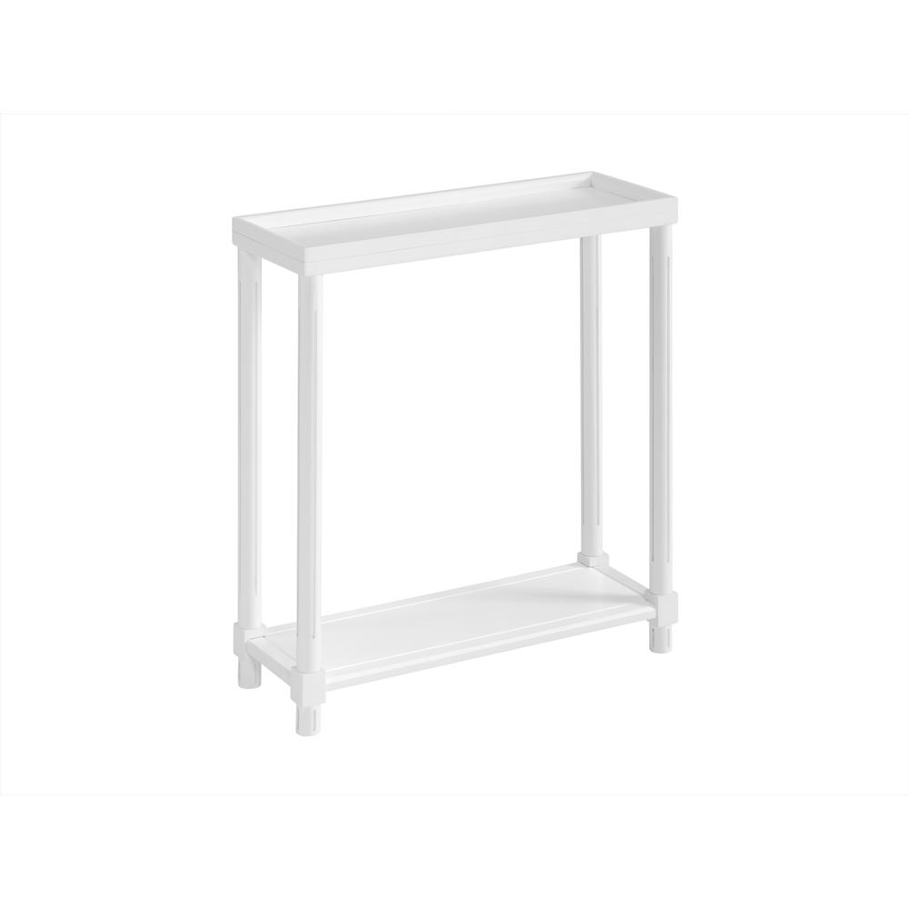 New Ridge Home Goods Harrison Narrow Side End Tables with Shelf, Set of 2, White. Picture 1