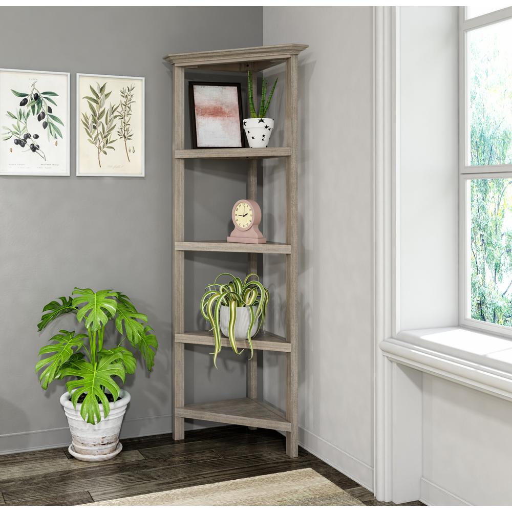New Ridge 4-Tier Corner Wooden Bookcase Washed Grey. Picture 3