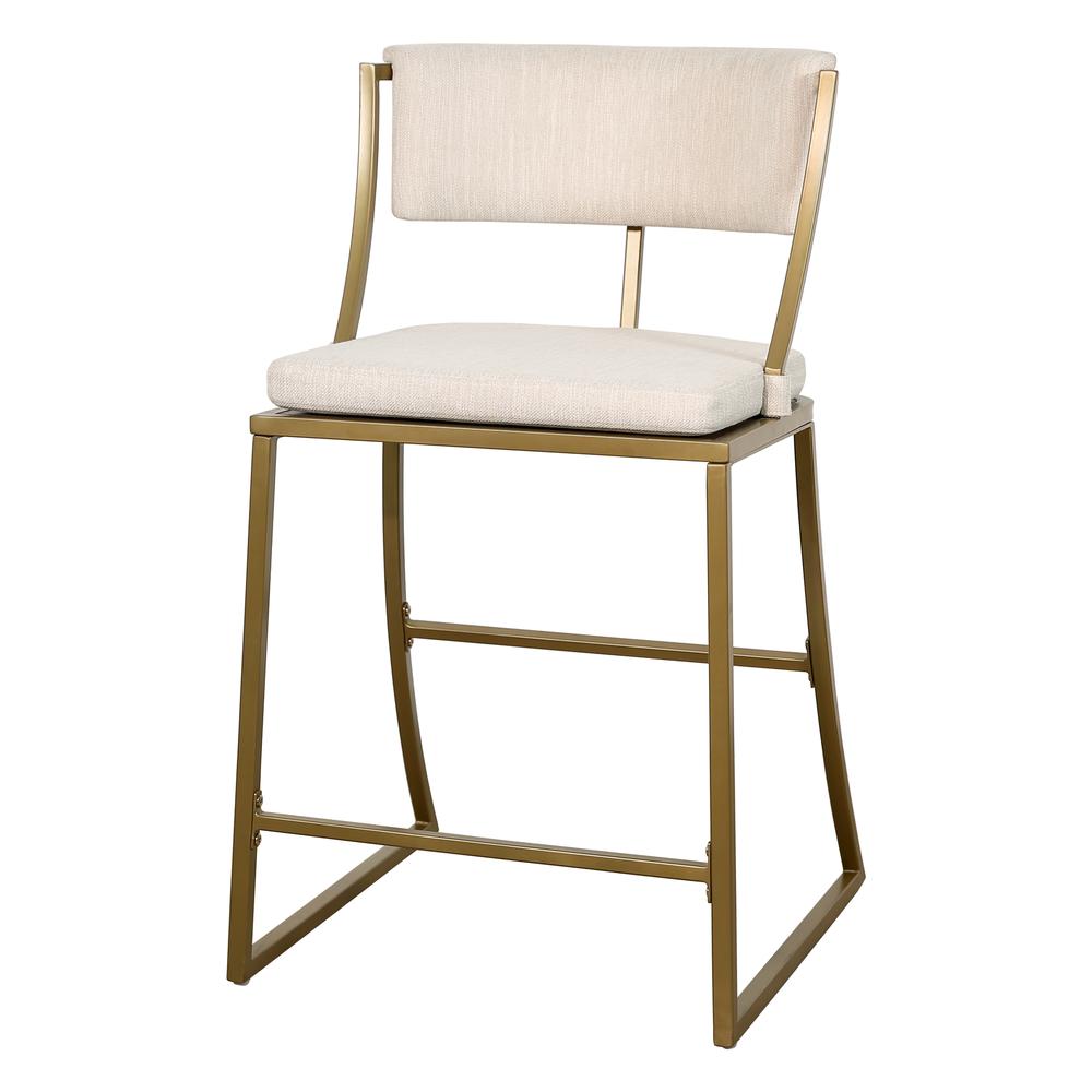 Mina 25" Counter-Height Metal Bar Stool with Back, Antique Brass. Picture 1