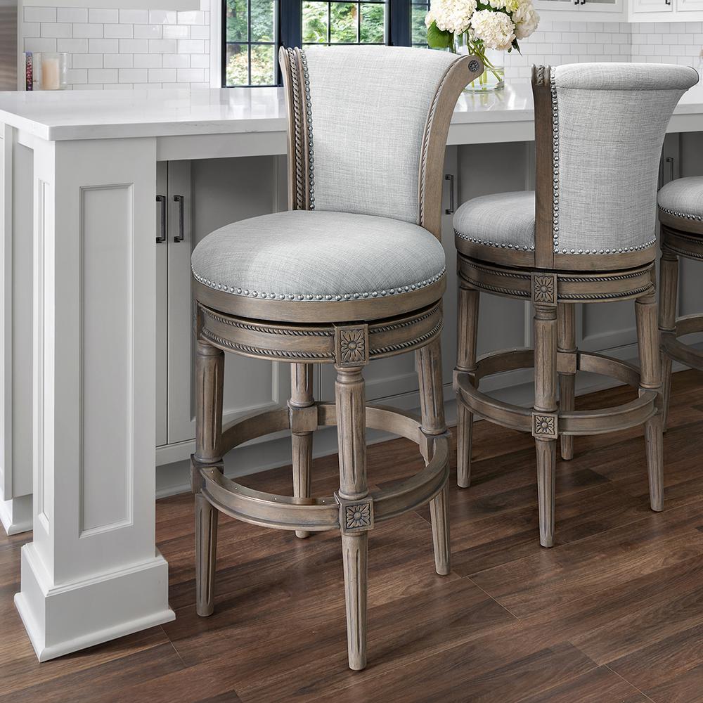 Chapman 31in. Wood Bar-Height Swivel Barstool with High-Back, Weathered Gray. Picture 11