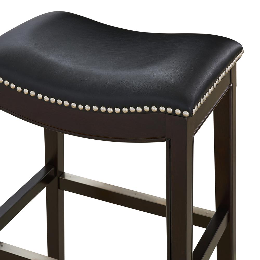 26in. H Counter-Height Wood Barstool with Black Faux-Leather Seat. Picture 3