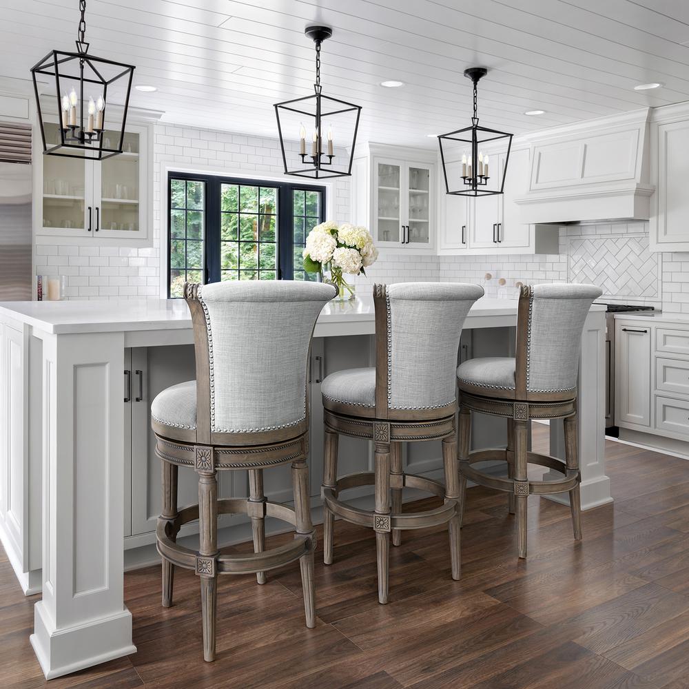 Chapman 31in. Wood Bar-Height Swivel Barstool with High-Back, Weathered Gray. Picture 9