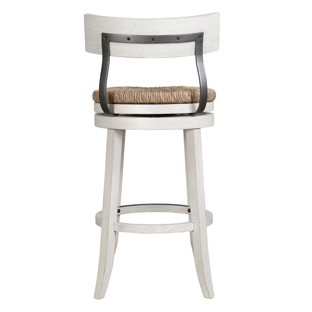 31" Wood Bar-Height Bar Stool with Natural Seagrass Seat, Reclaimed White. Picture 3