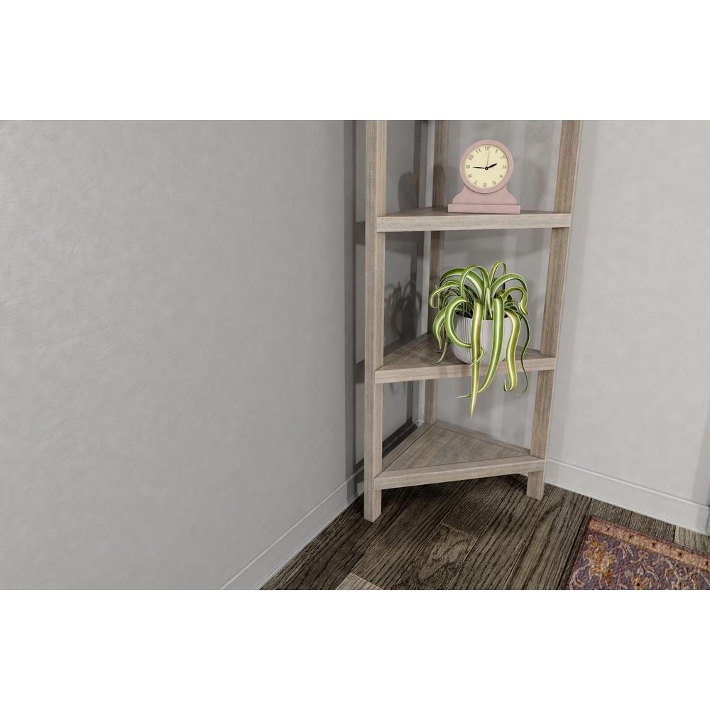 New Ridge 4-Tier Corner Wooden Bookcase Washed Grey. Picture 4