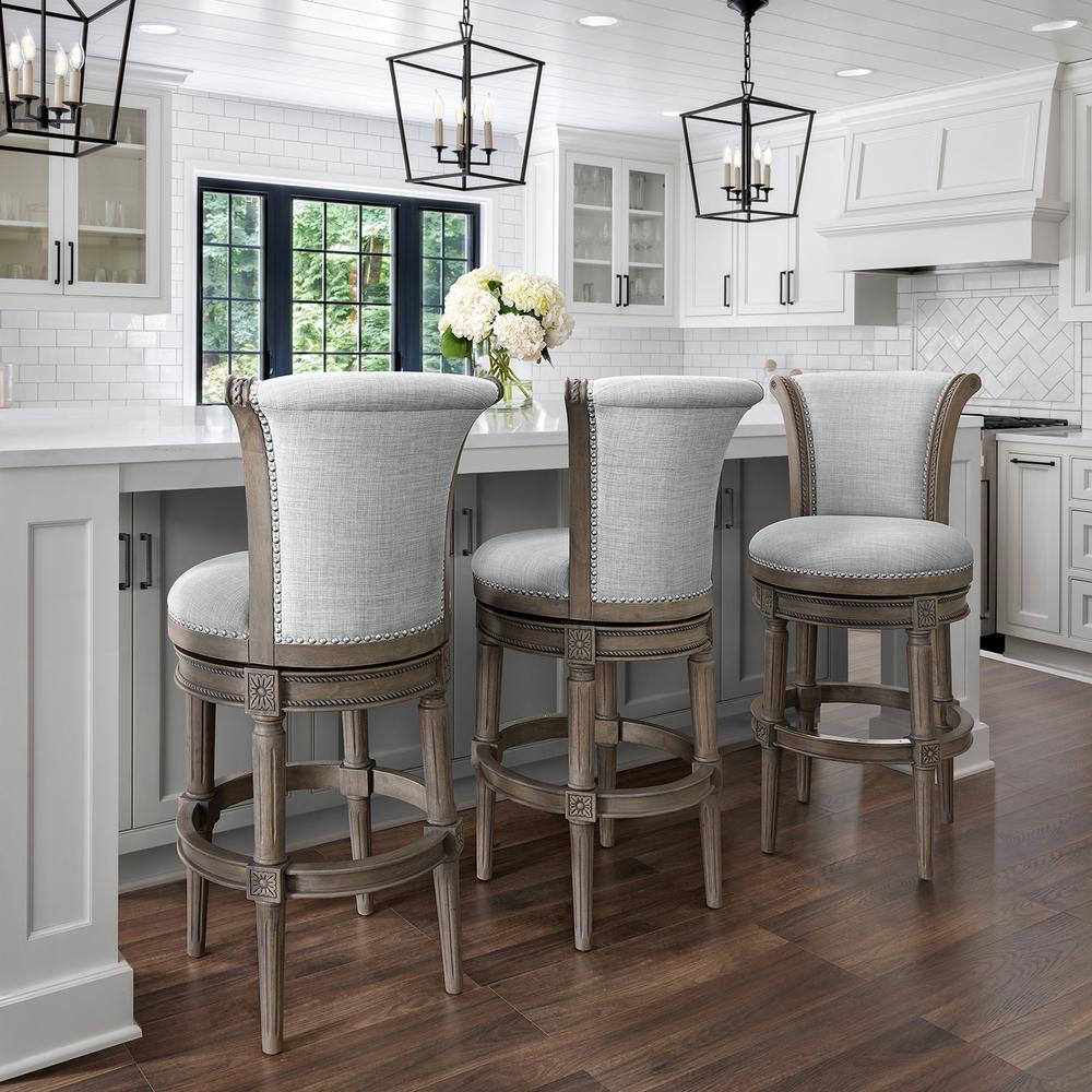 Chapman 31in. Wood Bar-Height Swivel Barstool with High-Back, Weathered Gray. Picture 8