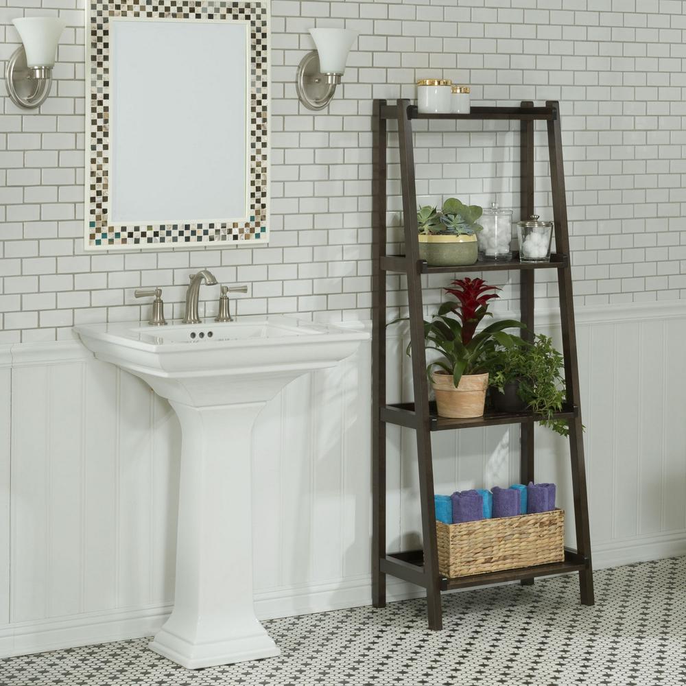 New Ridge Home Solid Wood Dunnsville 4-Tier Ladder Leaning Shelf Bookcase, Espresso. Picture 2